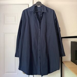 BOII navy indigo blue oversized cotton long sleeve button up shirt